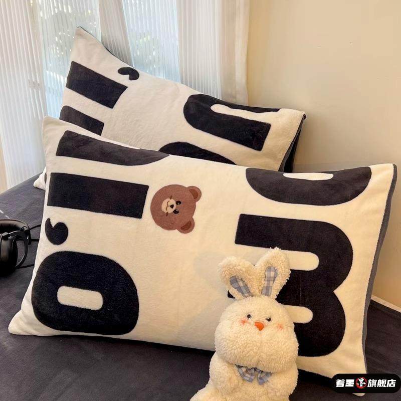 牛奶绒枕套家用一对装48cmx74cm枕头套单个珊瑚绒整头枕芯内胆套2