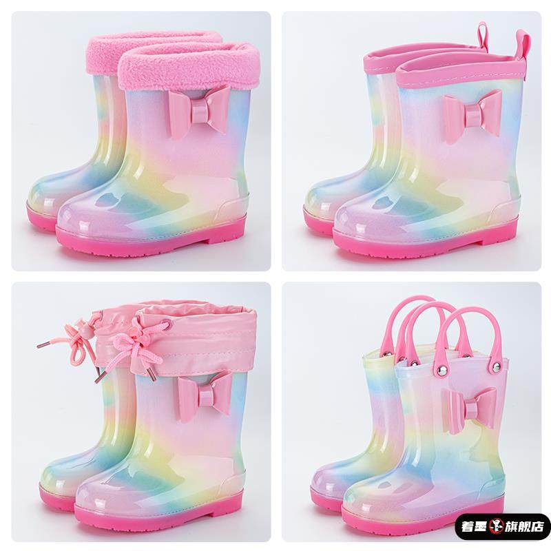 儿童雨鞋女款男女童幼儿园防滑小孩雨靴可爱公主宝宝彩虹加绒胶鞋