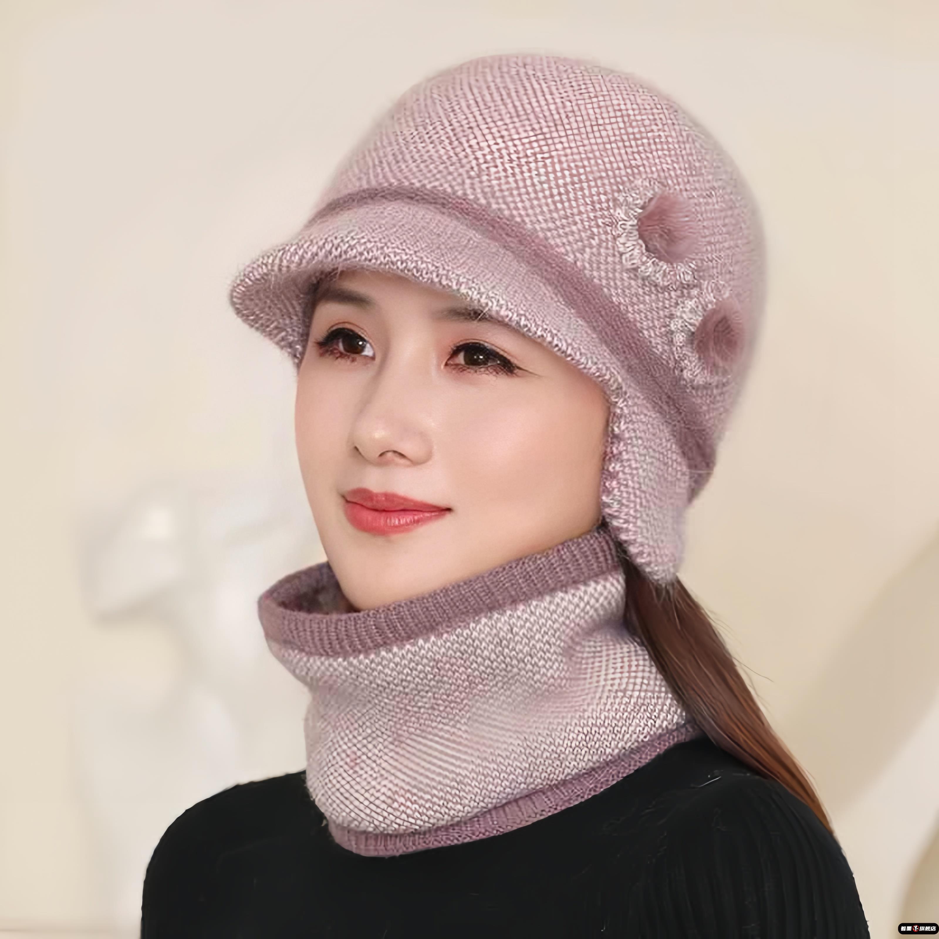 著墨中老年人老太太毛线帽帽子加