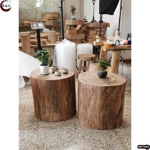 小叶香樟木墩根雕茶i几原木实木圆凳子大木树桩茶台脚换鞋凳底座