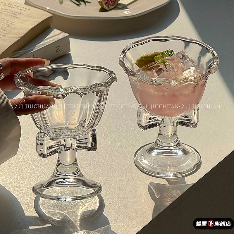 玻璃香槟杯高颜值中古蝴蝶结红酒高脚杯微醺