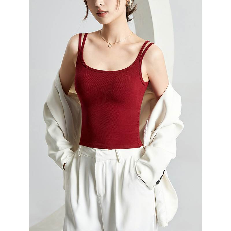 百搭通勤遮副乳带胸垫显白双肩带吊带背心打底一体式美背女夏外穿