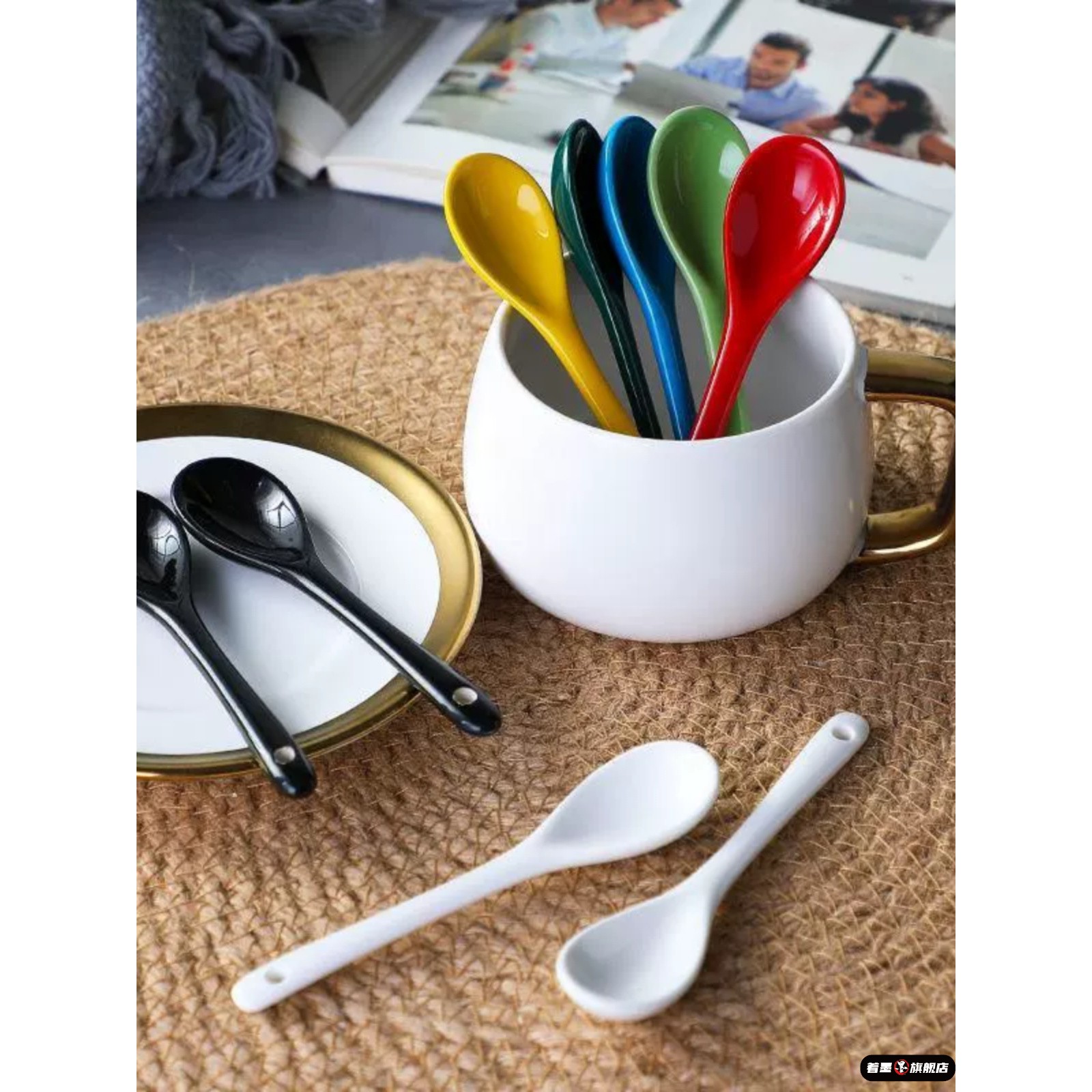长柄陶瓷咖啡勺彩色勺子咖啡搅拌勺子厨房调