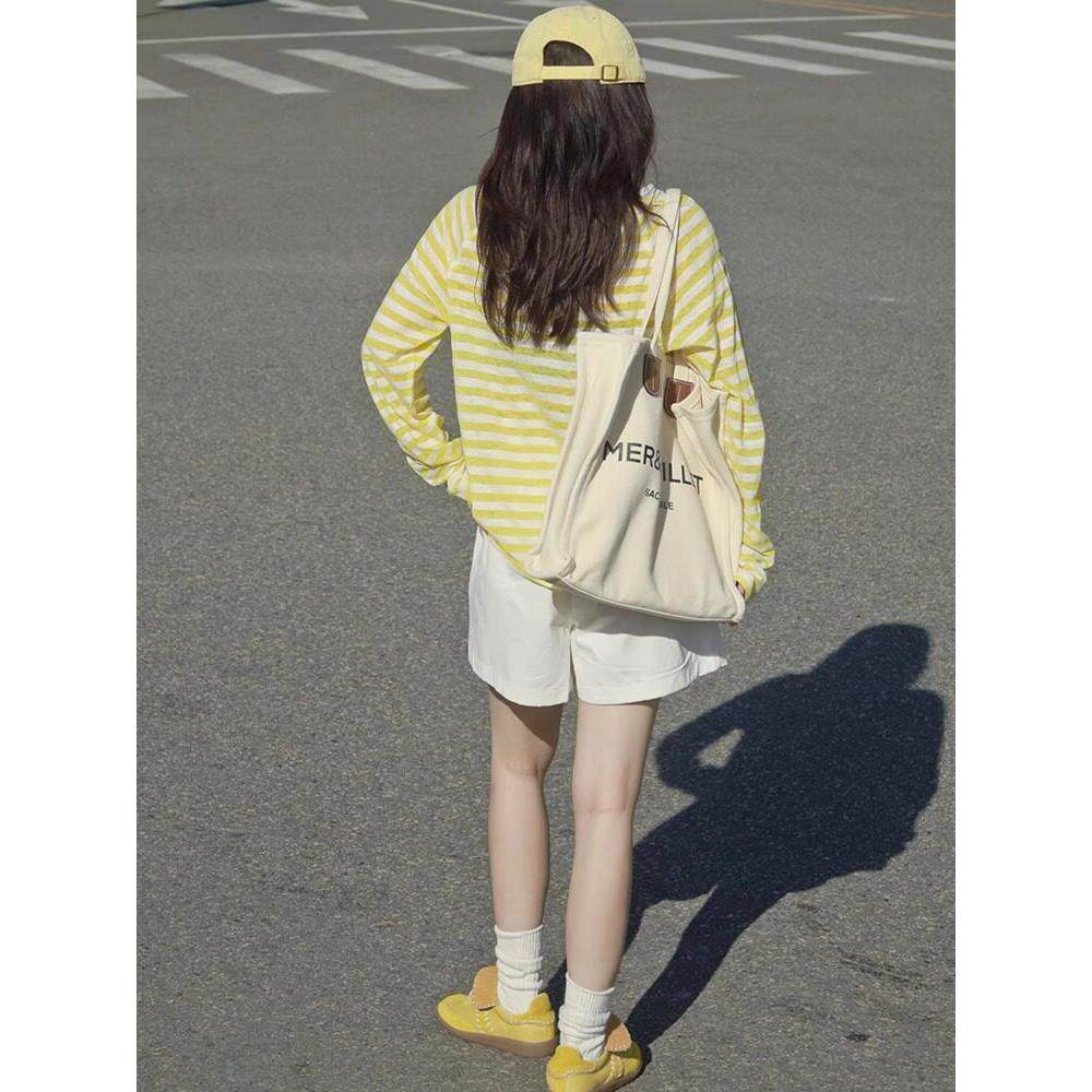 薄款撞色条纹防晒罩衫撞色条纹T恤女士长袖2026夏季新款大码宽松