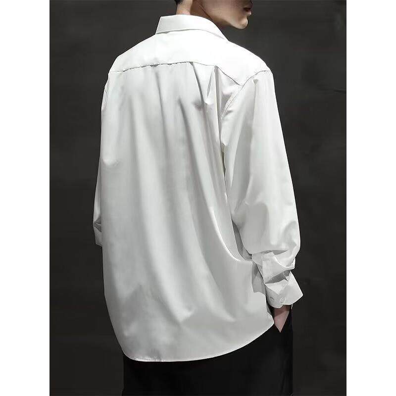 男款休闲宽松薄款冰丝衬衫短袖男款夏季黑色免烫大码衬衣痞帅垂感