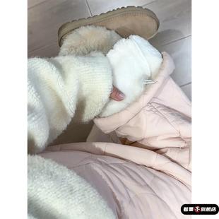 加绒加厚东北过冬棉裤 小个子保暖裤 女2025年新款 粉色羊羔绒阔腿裤