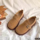 女复古春季 2025新款 豆豆乐福鞋 厚底勃肯鞋 平底防滑配裙子软底单鞋