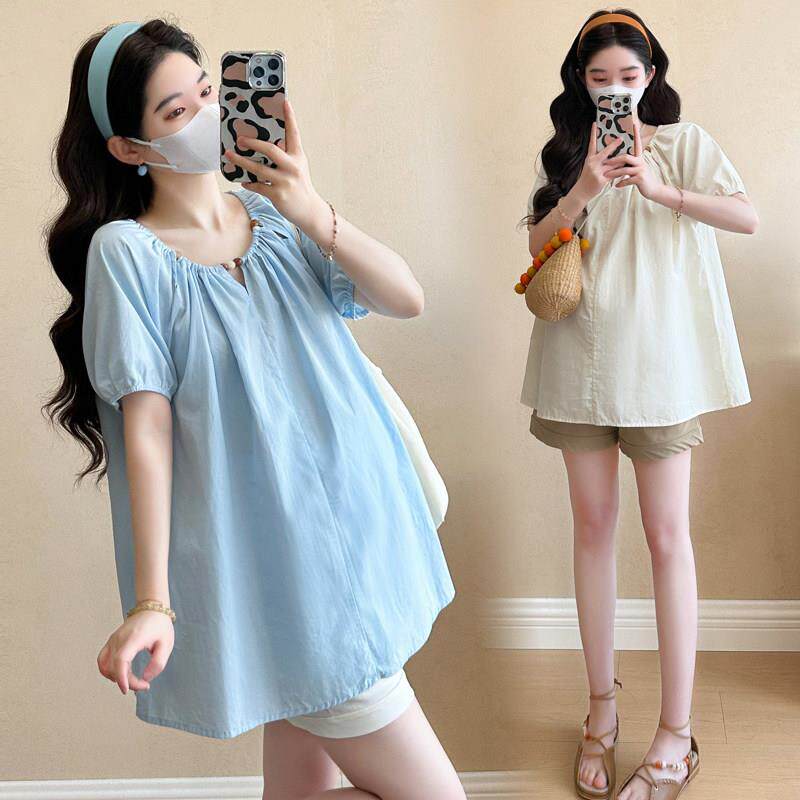 胖mm大码不显怀孕妇装娃娃衫上衣2026夏季小个子气质v领时尚减龄