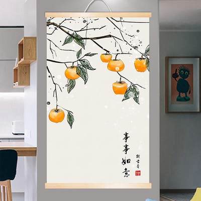 定制客厅入户玄关吉祥画事事如意挂画餐厅墙饰装饰画布艺卷轴画