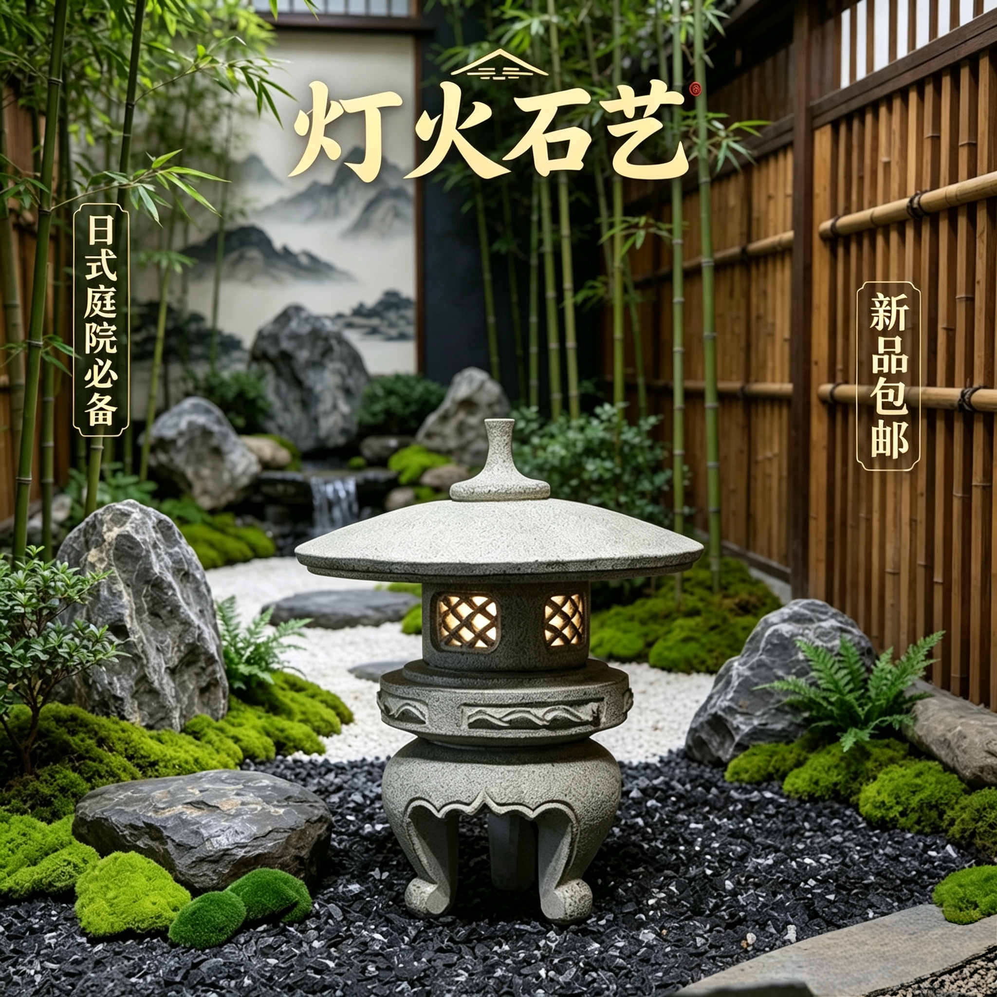日式仿古青石庭院景观灯
