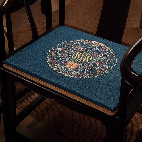 新中式红木椅垫高端刺绣加厚海绵