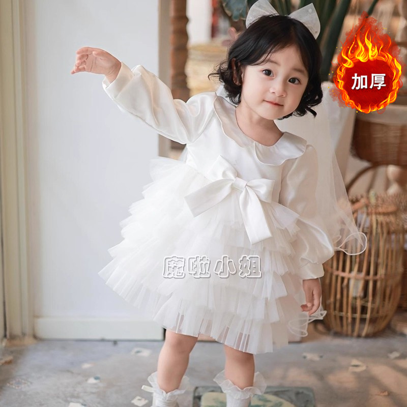 女宝宝周岁生日礼服花童白色