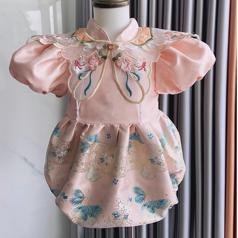 粉色女宝宝周岁礼服婴儿百日抓周