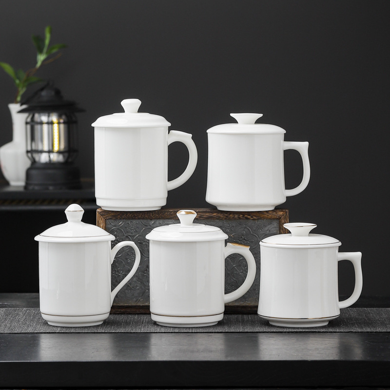 羊玉月牙杯过滤脂茶杯绿杯家用水杯泡茶杯陶瓷茶白瓷办公杯logo