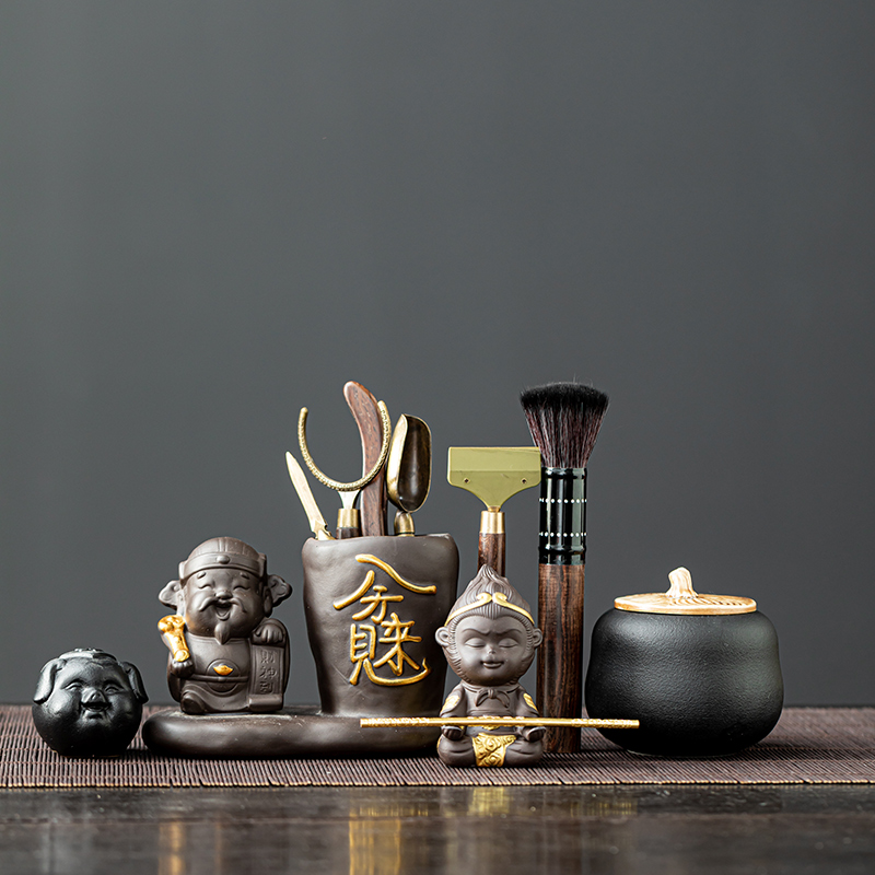 紫砂茶道六君子套装功夫茶具茶宠配件茶针茶刀夹笔筒茶台泡茶茶玩