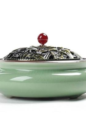 蚊子香盒蚊烟香盘盒蛟香盆装蚊虫香灰的盒子托盘带盖防烫文香架家