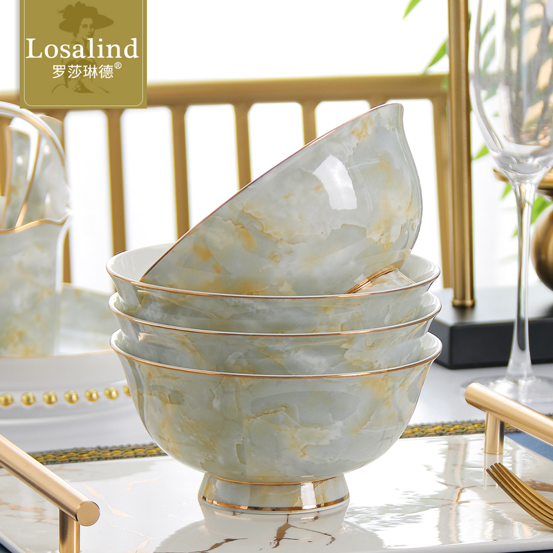 家用高足碗骨瓷描金工艺欧式