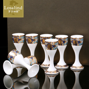 立体浮雕金白酒杯轻奢小酒杯8个上档次酒杯套装酒店会所酒具