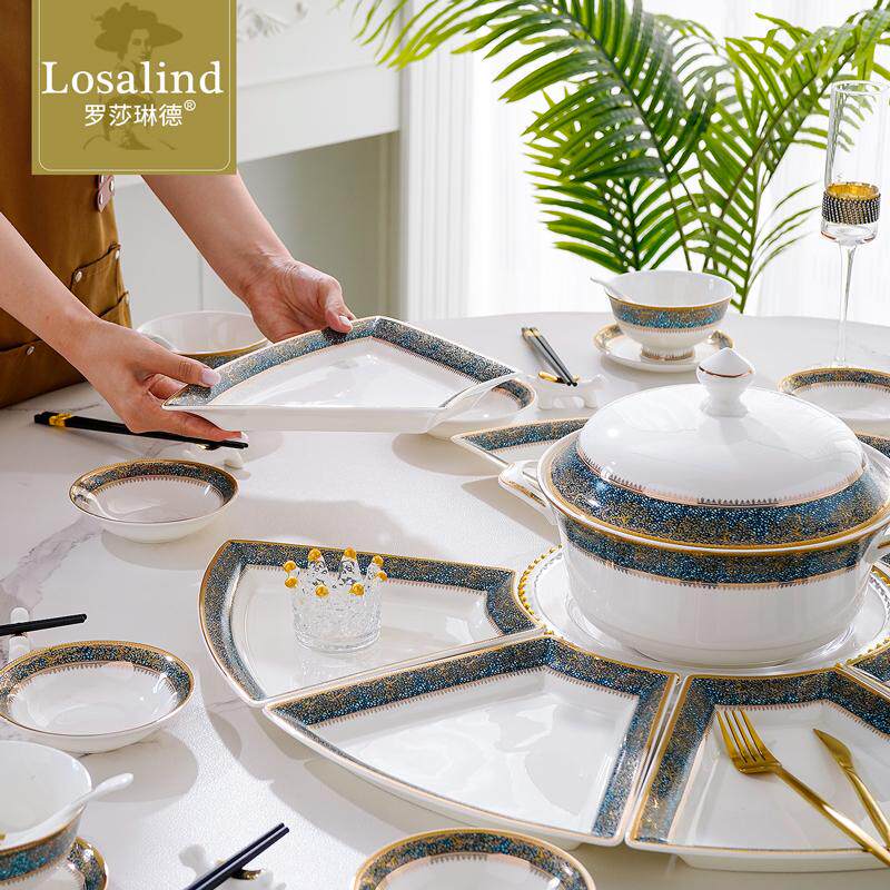 碗盘套装年夜饭拼盘餐具乔迁之喜家用骨瓷扇形盘组合团圆盘子套装