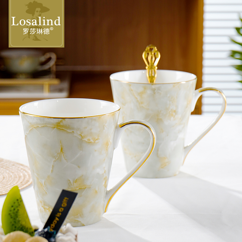 骨瓷轻奢家用描金马克杯早餐水杯