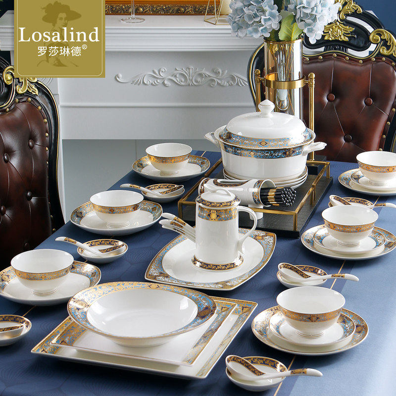 欧式浮雕金餐具家用大尺寸碗盘碟组合餐具鱼盘汤锅汤盆异形餐具,餐饮具,盘,淘宝优惠券,粉丝福利购,淘宝优惠卷