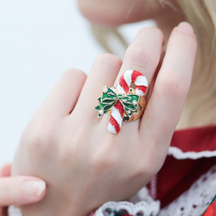 axesfemme圣诞主题糖果手杖交叉戒托甜美lolita戒指BL645X05C