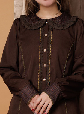 axesfemme夹心巧克力系列印花可拆蝴蝶结lolita长袖衬衫LD91X08C