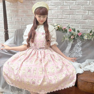 axesfemme可爱毛绒小熊系列印花lolita蝴蝶结系带连衣裙TS341X12C