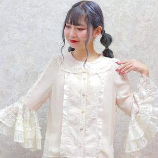 LD71X03S 女士优雅衬衫 axesfemme kawaii日系华丽蕾丝蝴蝶结姬袖