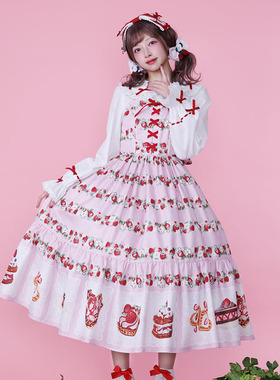 axesfemme日系甜美焗烤浆果系列印花Lolita长款吊带裙TS341X06C