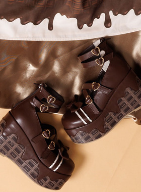 axesfemme甜美巧克力系列蝴蝶结绑带装饰Lolita女松糕鞋TL621X08C