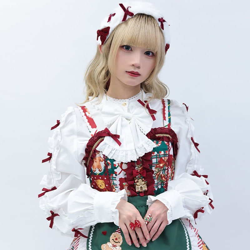 axesfemme甜美蝴蝶结装饰衬衫