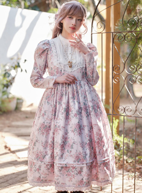 axesfemme日系古典优雅玫瑰花纹蕾丝lolita长袖连衣裙TS361X01C