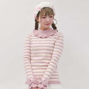 axesfemme圣诞主题冬日温暖百搭可爱甜美条纹针织毛衣TS131X02C