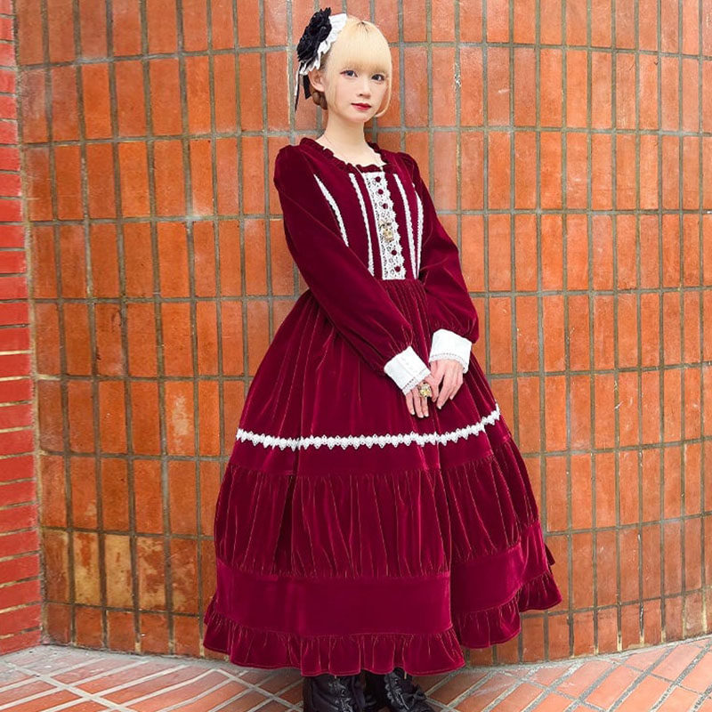 axesfemme复古风优雅蕾丝拼接冬季长袖丝绒Lolita连衣裙LD361X02C,女装/女士精品,连衣裙,淘宝优惠券,粉丝福利购,淘宝优惠卷