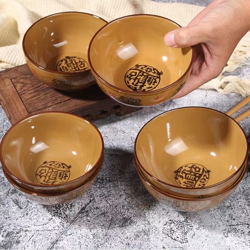 招财进宝陶瓷饭碗家用加厚防烫青花瓷米饭碗餐具商用饭店吃饭碗