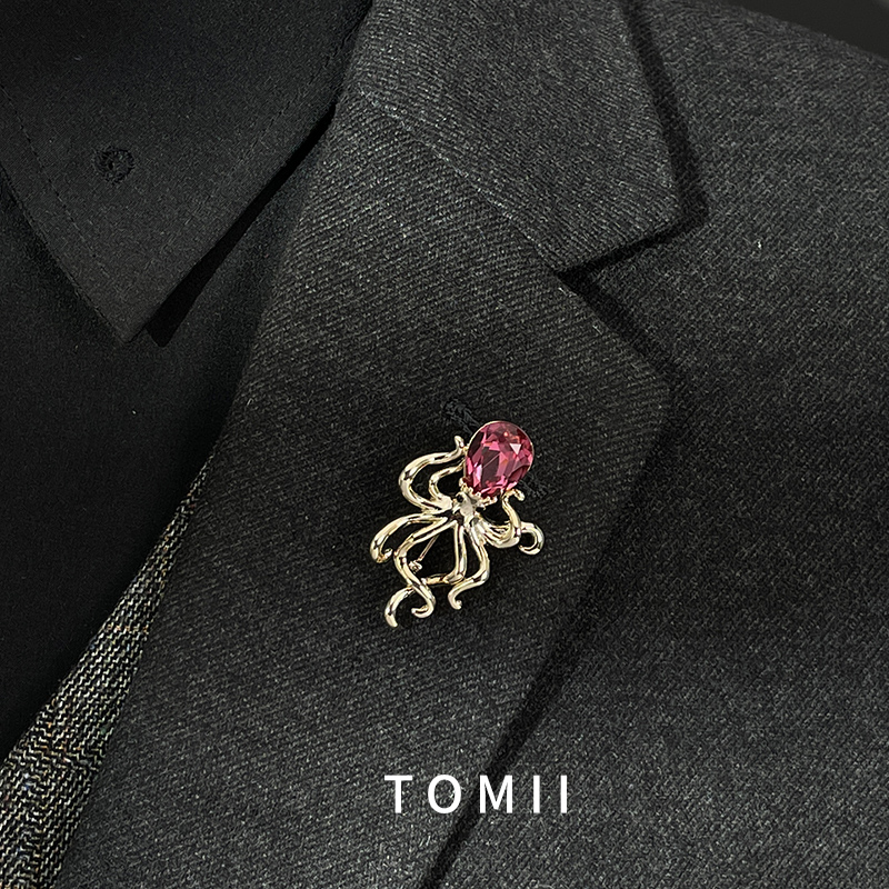 精美八爪小鱿鱼创意海洋动物章鱼水晶小胸针扣个性小领针徽章配饰