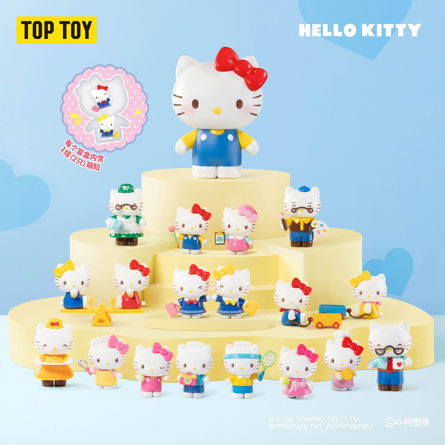 TOPTOY HelloKitty小小家族系列手办盲盒可爱萌粒摆件三丽鸥礼物