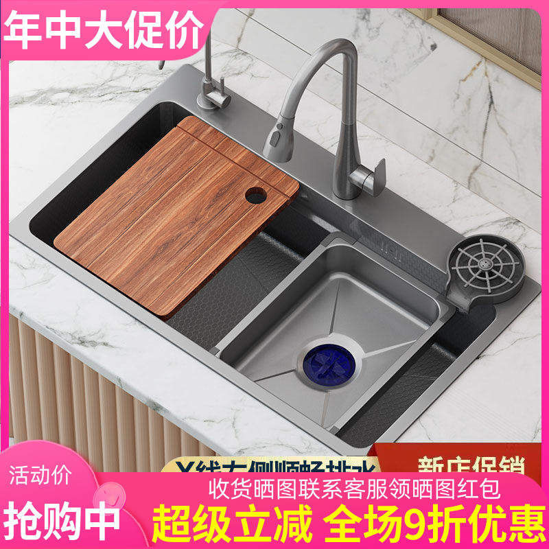 蜂窝压纹水槽大单槽加厚不锈钢洗菜盆厨房水池家用洗碗槽台下台上