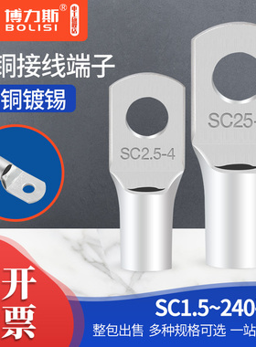SC国标接线端子空开线鼻子接头紫铜接线耳冷压端子端头窥口铜鼻子