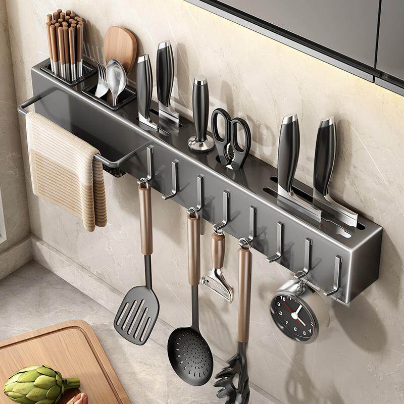 天地鱼不锈钢厨房刀具置物架多功能免打孔收纳架筷笼筷子筒壁挂式