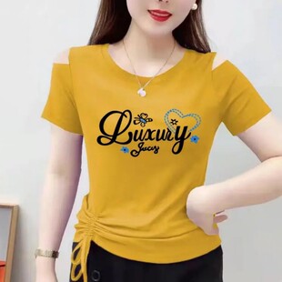新款 体恤衫 圆领气质短袖 绑带洋气百搭修身 上衣潮 t恤女装 2026夏季