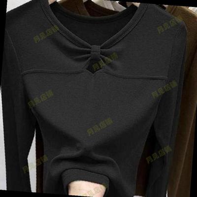 春秋冬打底上衣显瘦缕空扭结小心机百搭德绒长袖打底女修身保暖衫