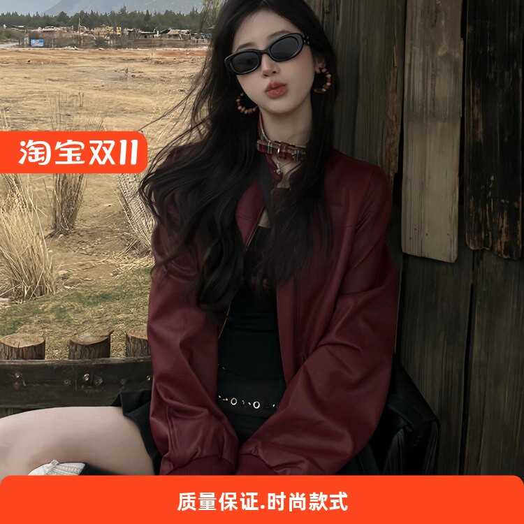 超好看美式复古皮衣外套