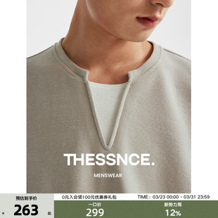冬季 t恤男士 圈圈纱小毛圈肌理V型假两件小立领内搭长袖 THESSNCE