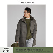 THESSNCE羊皮纹肤感涂层鸭绒轻暖天鹅绒布料立领中长款 羽绒服男冬