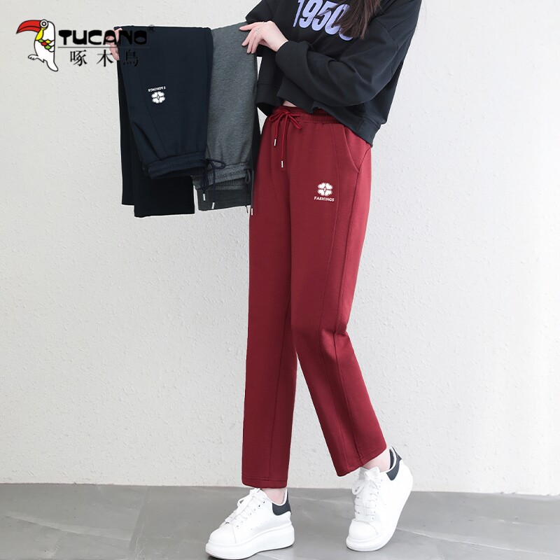 啄木鸟休闲运动裤子女2026年春秋新款宽松百搭大码中老年平脚卫裤图片
