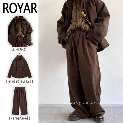 2025新款美拉德穿搭一整套秋冬季日系毛呢外套男高级感宽松套装潮