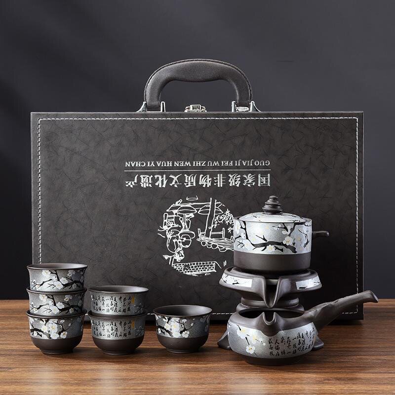 景德高端原矿紫砂石磨茶具套装半自动石磨懒人泡茶器公司活动年会