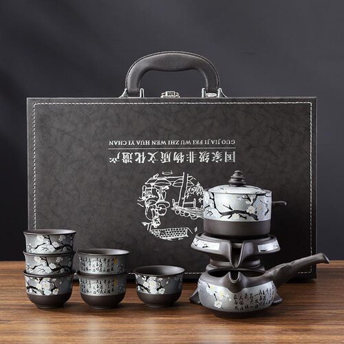 景德高端原矿紫砂石磨茶具套装半自动石磨懒人泡茶器公司活动年会
